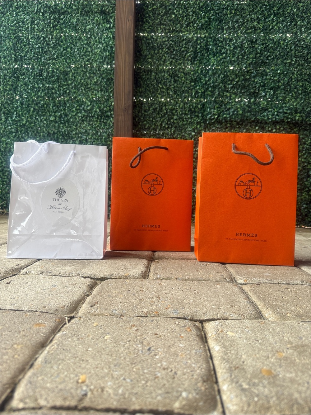 Lot of 3: 2- Hermes Orange Signature Paper Bags w/ Rope Handles & 1 Mar-a-largo